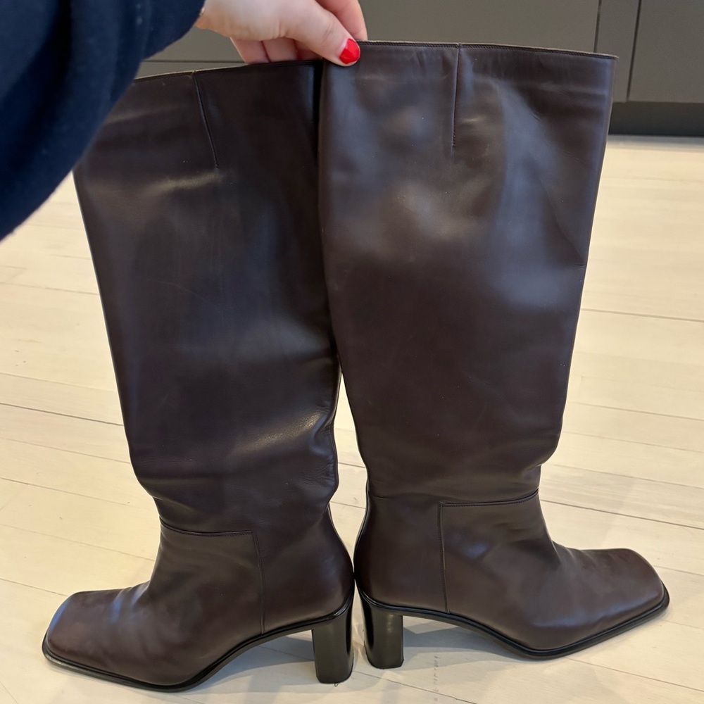Via Spiga chocolate brown leather heeled boots, Size 7.5, Gently Worn
